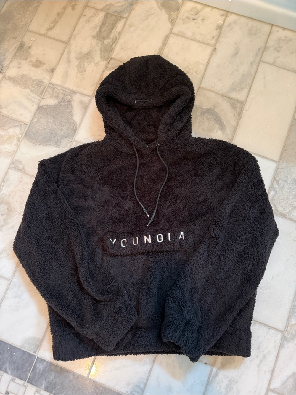 YoungLA Black Sherpa Pullover Hoodie
